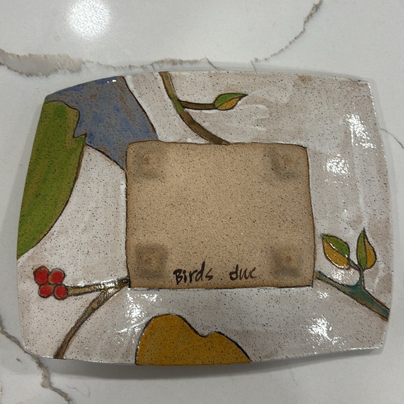 Pottery Artist Signed Bird Design Colorful Rectangle Dish/Tray - Picture 8 of 11